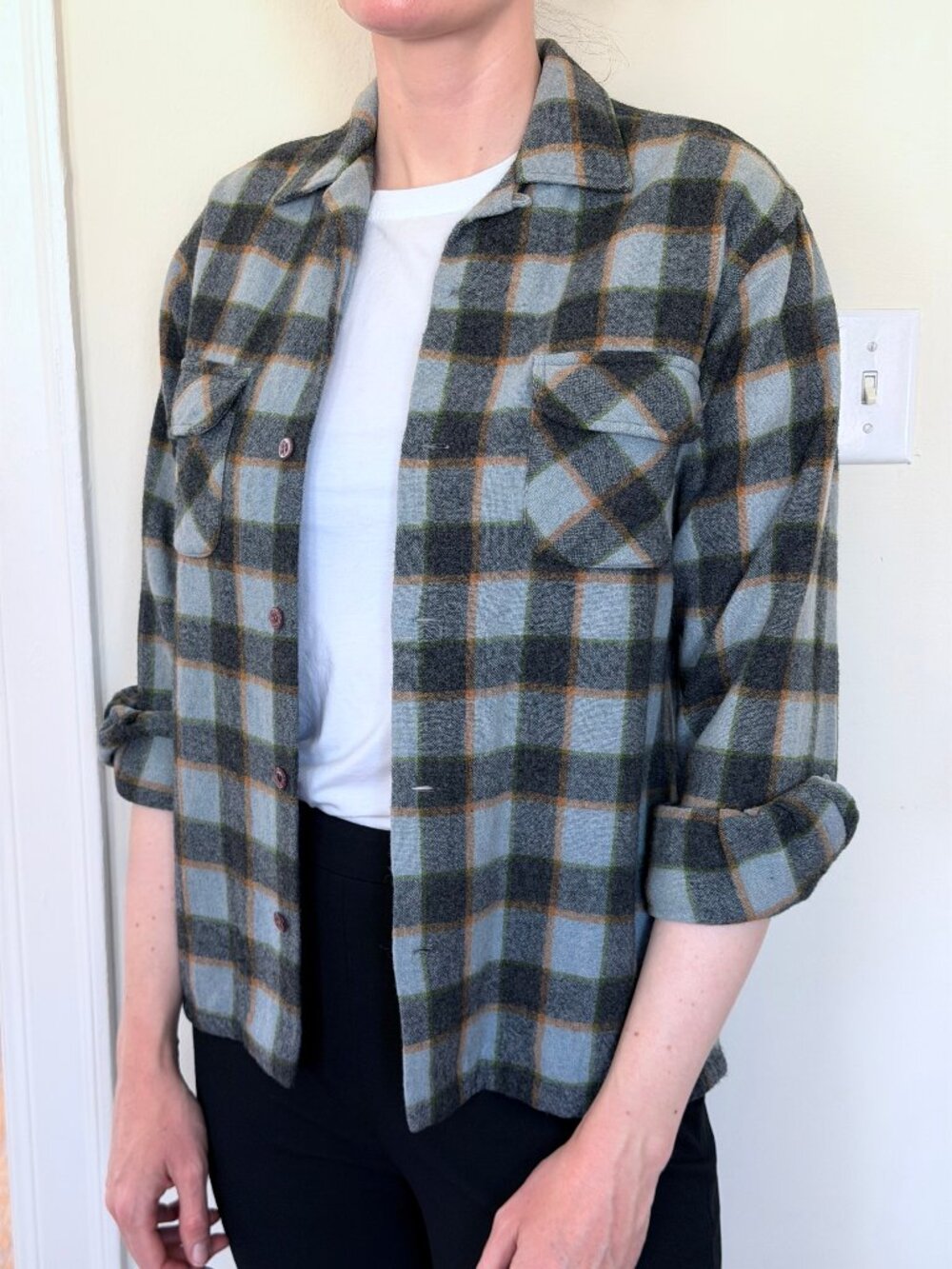 Vintage Towncraft Plus Plaid Flannel Shirt Made in Korea — Retro 60s/70s Style
